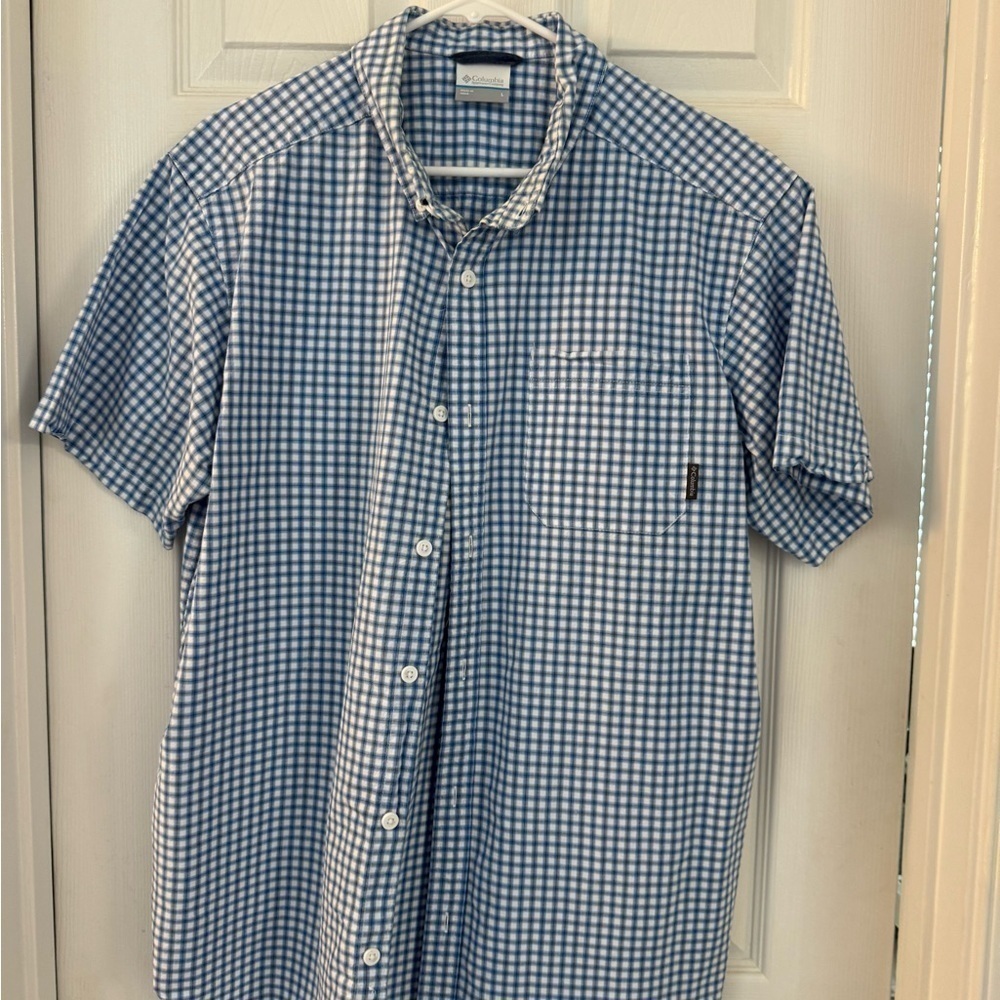 Columbia Men’s Large Short Sleeve Button Down Shirt Blue Plaid Regular NWOT